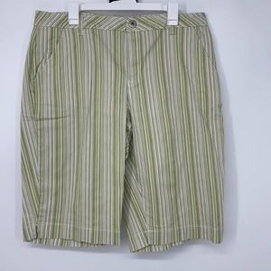 ASHLEY STEWART GREEN, BROWN & WHITE STRIPED BERMUDA SHORTS SIZE 20